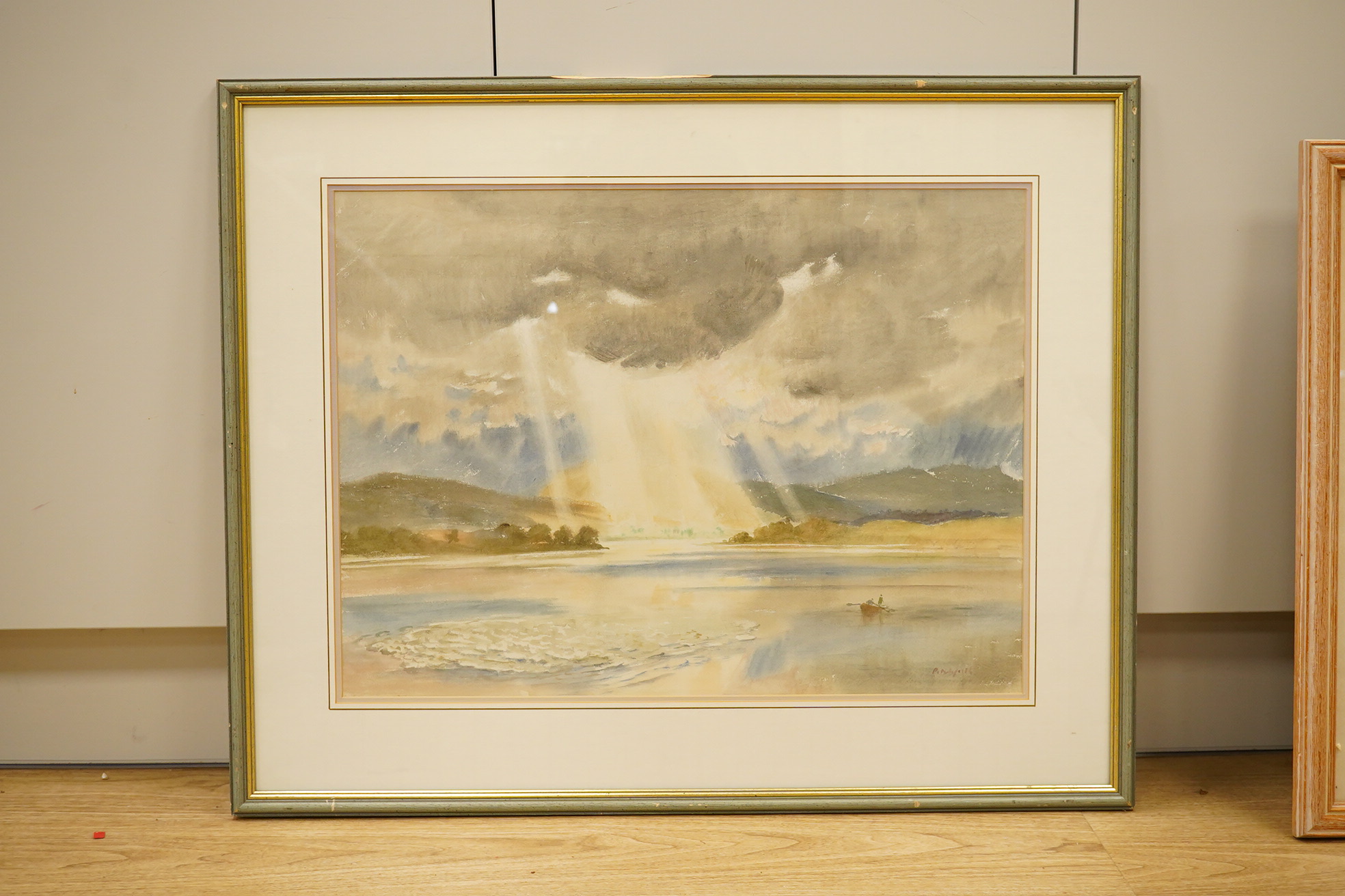 Roland Vivian Pitchforth RA ARWS (1895-1982), watercolour, Loch scene with rowing boat, signed, 44 x 59cm. Condition - fair to good